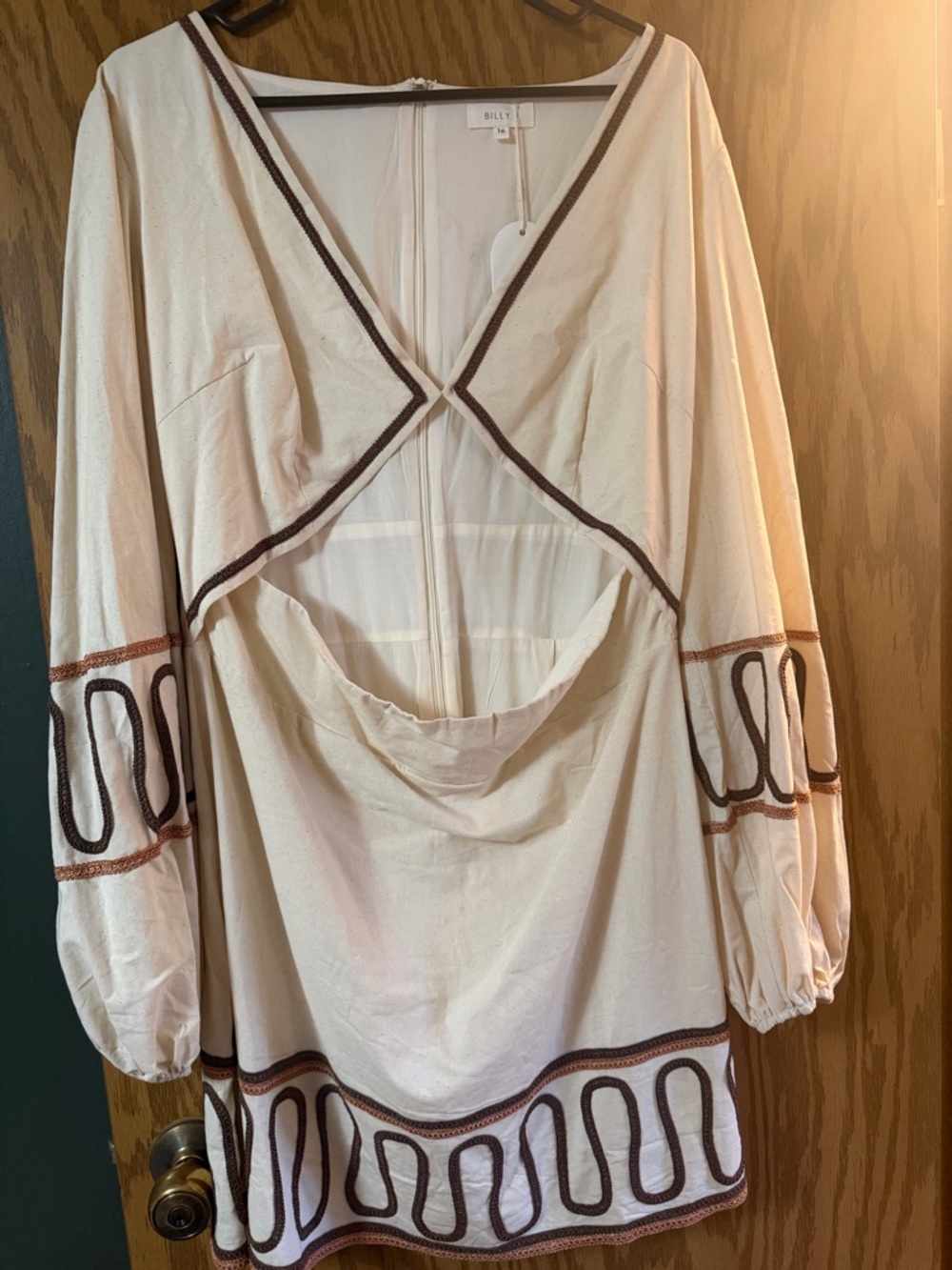 Billy White and Brown Mini Dress with Cutout Detail